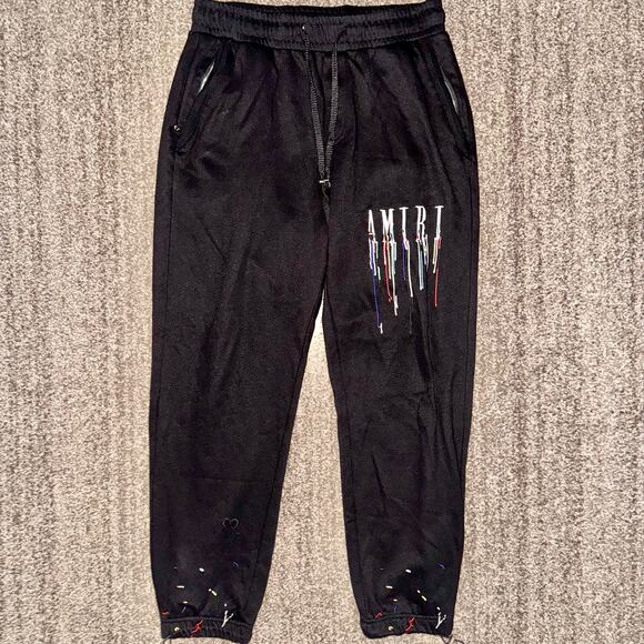 Amiri Embroidered Paint Drip Core Logo Sweatpants Black Men's - Size Medium - Picture 1 of 14